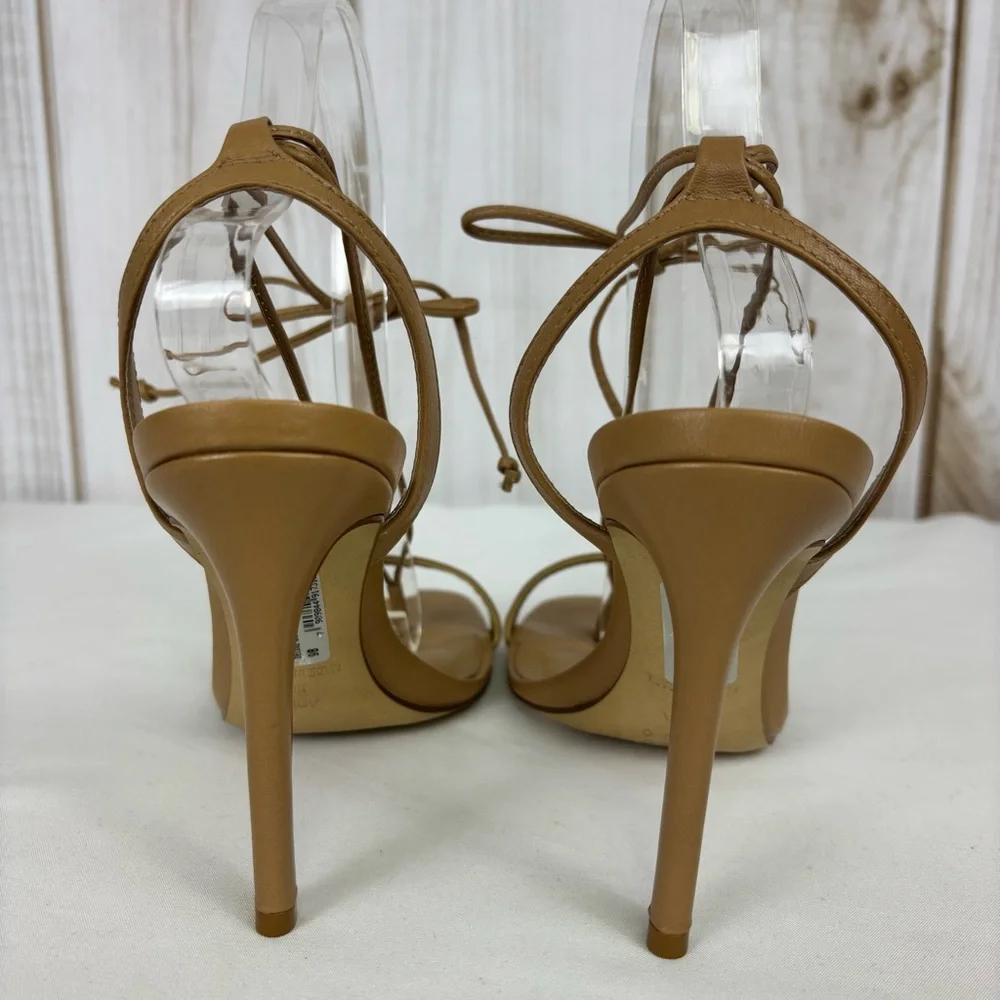 Aqua Stilleto Heels Leather Dressy Slip On Ankle Tie Thong Sandals Beige Size 9 - Picture 8 of 15